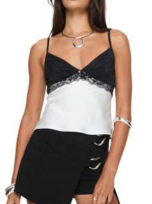 Women's Lace Patchwork Cami Tops Summer Spaghetti Strap Deep V Neck Camisole Tank Tops - màu đen - Xem 1