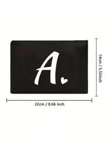 1 件化妆包化妆包钱包姓名首字母 A-Z 字母图案洗漱用品整理袋洗漱包拉链手机钱包铅笔袋手拿包教师礼物旅行必需品女士女孩礼物化妆工具化妆刷收纳，适用于假日海滩、浴室收藏、卧室收藏，大容量 - 黑色 - 查看 7