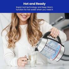 Electric Kettle, 1.8L 1500W, Hot Water Boiler, Removable Lid For Easy Cleaning, Auto Shut Off, Boil-Dry Protection, Stainless Steel Filter, , Borosilicate Glass Electric Tea Kettle - Stainless Steel - View 3
