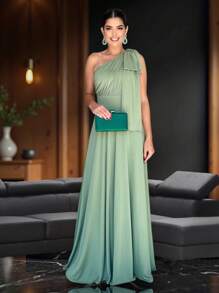 Long Party Dress With Lace, Lined Cups, Comfortable, Elegant, Simple - Olive Green - View 3