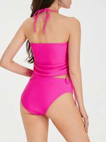 Two Piece Swimsuits For Women Tankini Set Tummy Control Bathing Suit With Bikini Bottom Shorts Swimming Costume - Hot Pink - View 5
