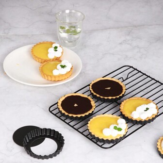 CHEF MADE 12Pcs 3.8inch(9.8cm) Mini Tart Plate, Non-Stick Mini Tart Tin, With A Removable Bottom, Reusable Egg Tart Mold Pan, Applicable To The Pie, Roast, Cheese Cake, Dessert