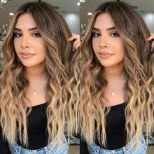 13x4x1 Synthetic Lace Front Wig Pre Plucked Highlight Ombre Honey Blonde Wigs For Women Ready To Wear HD Glueless Natural Wavy Wig For Women Long 26 Inch Middle Part Wig