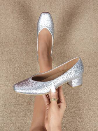 Sapatos de trabalho femininos com bico quadrado, salto grosso e confortável, sola macia