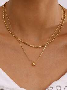 1 件女士时尚双层不锈钢项链米珠链简约日常百搭防水 18K 镀金项链适合通勤等。 - 多層項鍊 - 查看 2