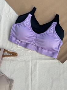 Kit 2 Reinforced Top Bra With Removable Padded Cup Wide And Reinforced Straps Comfort Lingerie Intimate Fashion - 彩色 - 查看 4