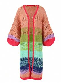 Cárdigan kimono hecho a mano, estilo boho, de colores vivos, con mangas acampanadas, suéter navideño 2024