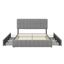 Upholstered Bed, Bed Frame With 4 Drawers On The Side Of The Bed, Adjustable High Headboard In Grey Velvet, Double Bed Frame, Without Mattress, 140 X 200 Cm, 160 X 200 Cm, 180 X 200 Cm (Multiple Packages) - 灰色 - 查看 8