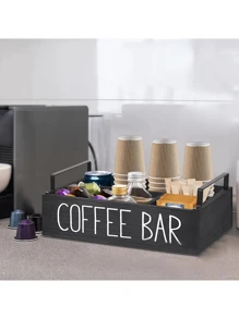 1 pieza Organizador de barra de café de madera rústica, soporte para cápsulas de café para encimera, caja de almacenamiento para la mesa para condimentos de café y té, accesorios de café con diseño de granja, decoración de bar, organización y almacenamiento del hogar, decoración de habitación para volver al colegio