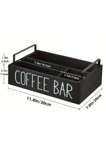 1 pieza Organizador de barra de café de madera rústica, soporte para cápsulas de café para encimera, caja de almacenamiento para la mesa para condimentos de café y té, accesorios de café con diseño de granja, decoración de bar, organización y almacenamiento del hogar, decoración de habitación para volver al colegio