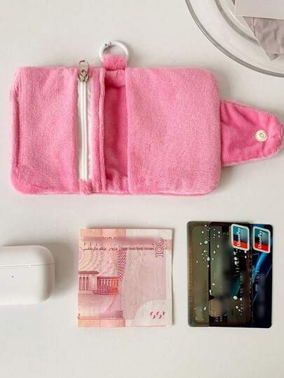 Cute Plush Girl Design Small Wallet, Compact Coin Pouch & Card Holder With Keychain, Autumn/Winter