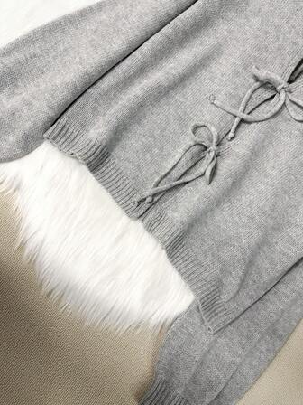 [Tops] Enfärgad Twist Front Långärmad Cardigan-tröja, Minimalistisk stil, Kontorskläder, Vintage, Enkel, Fransk stil, Damslips Enfärgad Stickad Cardigan-tröja, Kan bäras över Button-Down-skjortor, Överdimensionerad söt kofta