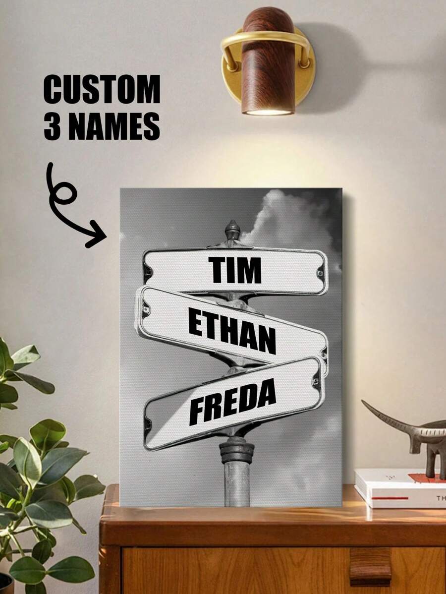 1幅定制家庭街道路牌帆布墙画，个性化街道路牌帆布墙画，可添加多个名字，创意海报和印刷品，街道路牌定制帆布艺术品，是客厅的理想装饰，也是送给母亲、父亲、男友、女友、妻子、丈夫的生日或周年纪念礼物。 - 3個名字 - 查看 1