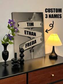 1幅定制家庭街道路牌帆布墙画，个性化街道路牌帆布墙画，可添加多个名字，创意海报和印刷品，街道路牌定制帆布艺术品，是客厅的理想装饰，也是送给母亲、父亲、男友、女友、妻子、丈夫的生日或周年纪念礼物。 - 3個名字 - 查看 6