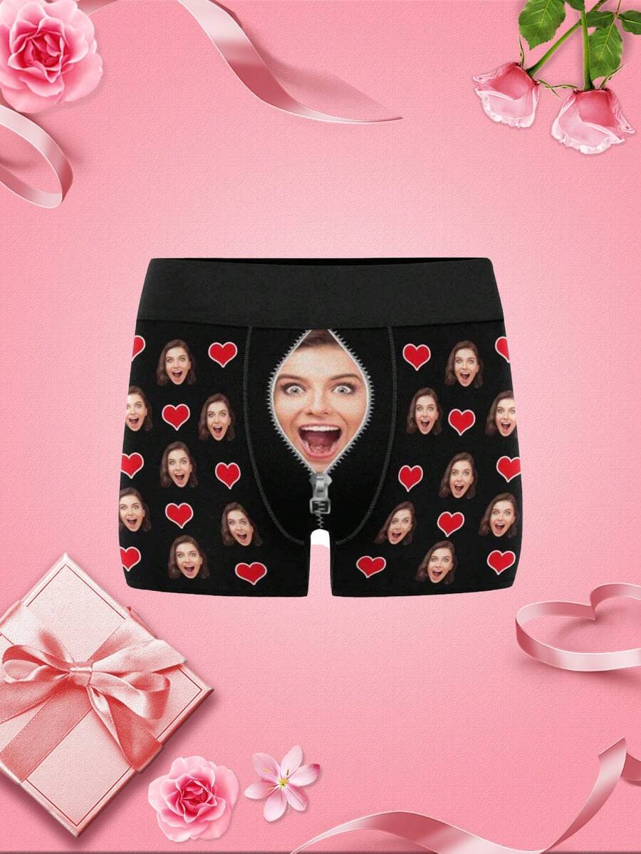 Customized Boyfriend Portrait Briefs, Can Customize Cartoon Portrait, Suitable As Gift For Husband, Father, Also Can Customize Photo Briefs, Personalized Gift, Comfortable & Breathable, Anniversary, Valentine's Day, Birthday, Wedding Gift - Multicolor - View 1