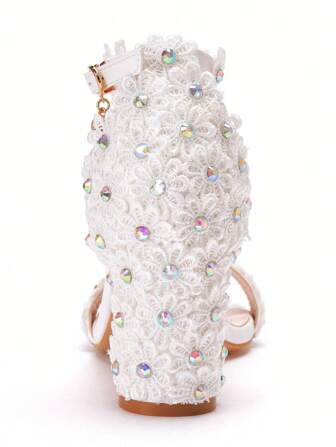 7cm Thick Heel White Lace Flower Open Toe Strap High Heel Sandals, Beaded Plus Size Bride Wedding Dress Sandals, White Flower Buckle Sandals, White Bridal Wedding Dress Sandals, Open Toe White Sandals, Square Toe Open Sandals