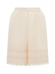 Women Loose Half Slip Shorts Loose Fit Lace Trim Pettipants Culotte Slip Bloomers Split Underwear Shorts Summer Pajama Shorts Sleepwear - 膚色 - 查看 5
