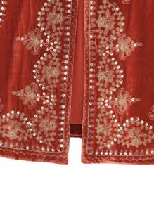 Women Vest, Sleeveless Open Front Embroidery Flower Sequined Outwear Gilet For Casual Street