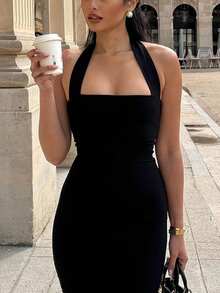 Women Sleeveless Halter Midi Dress Bodycon Sexy Elegant Party Dress, Wedding Guest Cocktail Dress