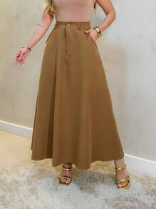IN FASHION WOMEN'S LONG TAILORING HIGH WAIST SKIRT - 鏽棕色 - 查看 1