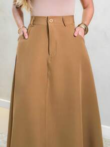 IN FASHION WOMEN'S LONG TAILORING HIGH WAIST SKIRT - 鏽棕色 - 查看 3