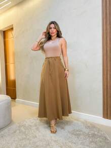 IN FASHION WOMEN'S LONG TAILORING HIGH WAIST SKIRT - 鏽棕色 - 查看 5