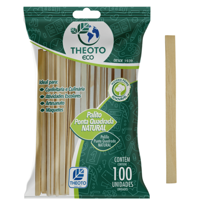 100un Palitos de Madeira Para Sorvetes E Picolés Ponta QUADRADA - Palitos de Bambu Theoto
