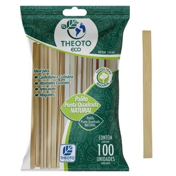 100un Palitos de Madeira Para Sorvetes E Picolés Ponta QUADRADA - Palitos de Bambu Theoto