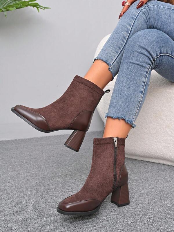 2024 Spring New Leather Patchwork Thick Bottom Platform High Heel Fashion Ankle Boots For Women