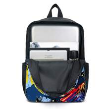 3 件套足球主题 3D 印花背包、斜挎包、铅笔袋、16 英寸书包、户外旅行包 - 黑色 - 查看 4