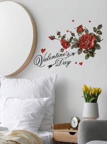 1pc PVC Material Valentine's Day English Letter, Rose Wall Sticker, Living Room Bedroom Holiday Decor Adhesive Wall Art Poster