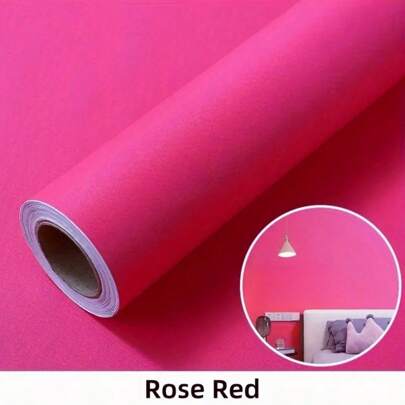 1 Roll Rose Red Solid Self-Adhesive Wallpaper, Size: 15.7in X 196.8in/118.1in/39.3in, PVC Matte Frosted Surface, Thickened Waterproof, Easy To Clean, Removable Sticker, Suitable For Bedroom, Living Room, Hotel Wall, Home Decor, Kitchen Countertop, Tableware, Furniture Renovation. DIY Installation, Easy To Paste And Remove. Renovation Sticker, Can Be Peeled On Wall Panels, Wallpaper, Spring Decorations, Renew Your Home, Holiday Decorative Sticker, Birthday Graduation Gift.