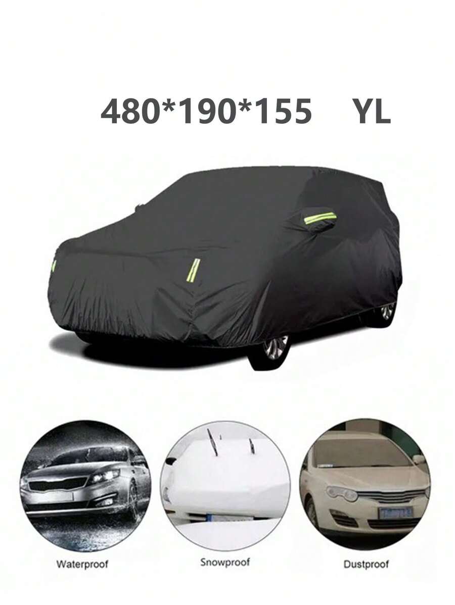 Funda Completa Para Auto Con Rayas Reflectantes,Cubierta Coche Completa Reflectante Protección Solar Imperme,Cubierta Coche Universal  YL  Protección  Solar  480*190*155MM - Negro - Ver 1