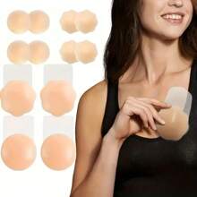 2 件女士乳头罩 - 粘性硅胶乳头罩 - 可重复使用乳头罩，女士粘性胸罩乳头罩，提升硅胶乳头罩圆形和花形蛋糕乳头罩，聚拢小胸加厚隐形胸罩提升吊带乳头罩，夏季防走光隐形防凸点运动贴身垫，适用于女士内衣和无肩带连衣裙