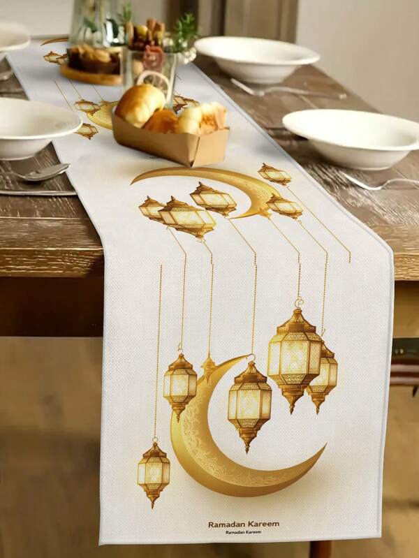 1 件斋月彩色月亮灯祝福图案桌旗，斋月祝福桌旗适用于家居装饰、伊斯兰家居装饰、室内户外派对用品、房间装饰。适用于斋月家庭厨房装饰和斋月活动派对装饰