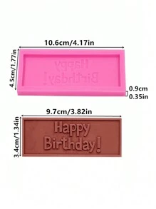 1 Forma de Silicone Líquido Rosa com Letras "Feliz Aniversário! Parabéns!" Retangular para Bolo de Chocolate, Ideal para Festas de Dia dos Namorados, Decoração e Presentes. - Rosa - Ver 2
