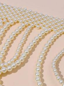 1pc Elegant Handmade Multi-Layer Luxury (Simulated) Faux Pearl Tassel Body Chain, Suitable For Wedding, Party, Evening Dress, Adjustable Length Jewelry Accessory For Women, Summer - STL2003 - View 3