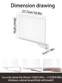 6 piezas/4 piezas/1 pieza Divisores de estante de gabinete transparentes de acrílico, organizador de estante para armario, cómoda, escritorio, hogar, oficina, adecuado para estantes de madera o verticales para organizar ropa, bolsos, carteras - Multicolor - Ver 11