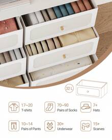 Chest Of Drawers, Cabinet With 6 Fabric Drawers, Multifunctional Sideboard With Fabric Bag, Metal Frame, 30 X 110 X 85 Cm, For Living Room And Bedroom, Morden, White-Gold - 白色 - 查看 5