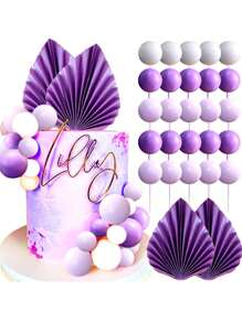 5 - 29 Stück bunte Schaumstoffkugeln als Kuchendekoration, bohemian-stil Kuchendekoration, imitierte Palmblatt-Papier-Fächer als Kuchendekoration, Serien in Blau, Pink, Gelb, Grün oder Lila, geeignet für Taufe, Gender-Reveal-Party, Geburtstag, Rentnerparty, Junggesellinnenabschied für Männer und Frauen, Hochzeitstorte, Valentinstag, vielfältige thematische Kuchendekoration