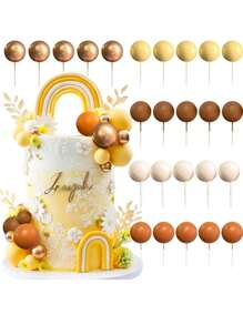 5 - 29 Stück bunte Schaumstoffkugeln als Kuchendekoration, bohemian-stil Kuchendekoration, imitierte Palmblatt-Papier-Fächer als Kuchendekoration, Serien in Blau, Pink, Gelb, Grün oder Lila, geeignet für Taufe, Gender-Reveal-Party, Geburtstag, Rentnerparty, Junggesellinnenabschied für Männer und Frauen, Hochzeitstorte, Valentinstag, vielfältige thematische Kuchendekoration