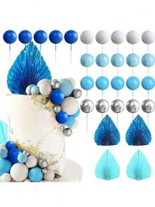 5 - 29 Stück bunte Schaumstoffkugeln als Kuchendekoration, bohemian-stil Kuchendekoration, imitierte Palmblatt-Papier-Fächer als Kuchendekoration, Serien in Blau, Pink, Gelb, Grün oder Lila, geeignet für Taufe, Gender-Reveal-Party, Geburtstag, Rentnerparty, Junggesellinnenabschied für Männer und Frauen, Hochzeitstorte, Valentinstag, vielfältige thematische Kuchendekoration