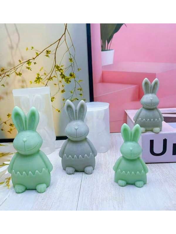 1pc New Easter Bunny Scented Candle Mold, DIY Cracking Egg Shell Rabbit Candle Decoration Silicone Mold