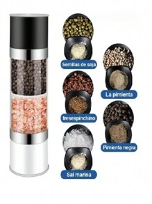 Molinillo de Pimienta y Sal 2 en 1 Ideal Para Moler Sal y Pimienta Simultáneamente, Acero Inoxidable, Salero Doble y Pimentero, Molino de Cocina - Negro - Ver 4