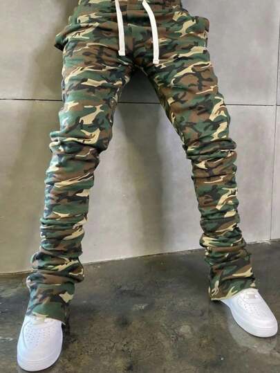 复古街头迷彩抽绳叠层裤
