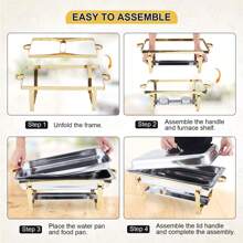 Chafing Dish Buffet Set 4 Pack, 8 Qt Stainless Steel Chafer Buffet Servers And Warmers Sets With Lid Folding Frame, Rectangular Chafing Dishes For Parties, Weddings, Catering Events, Silver/Gold - 金色 - 查看 6