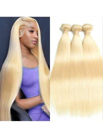 613er Bündel Echthaar 10-30 Zoll Blonde gerade Bündel, 3 Bündel brasilianisches Echthaar Haarverlängerung 613 Blonde Bündel