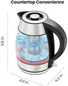 Electric Kettle, 1.8L 1500W, Hot Water Boiler, Removable Lid For Easy Cleaning, Auto Shut Off, Boil-Dry Protection, Stainless Steel Filter, , Borosilicate Glass Electric Tea Kettle - Stainless Steel - View 10