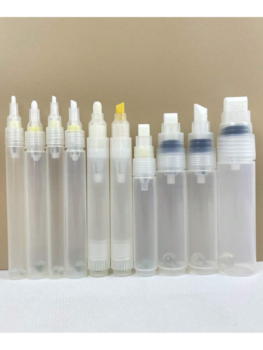 Refillable Paint Pen Empty Marker [1mm-15mm], Clear White Acrylic Permanent Empty Paint Marker, Fillable Paint Pens For Rock Painting, Ceramics, Glass, Graffiti, Stone, Art, And DIY Back To School
