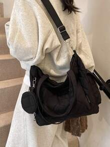 Bolso de tote acolchado de unicolor de gran capacidad y estilo casual de negocios, ligero, con monedero. Nuevo bolso de estilo coreano de mochilero para estudiantes de secundaria, bolso casual de hombro y bandolera para mujeres